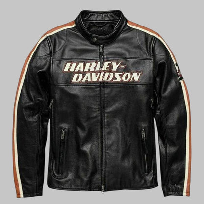 Harley Davidson Black Genuine Cowhide Leather Motorcycle Biker Jacket for Men
