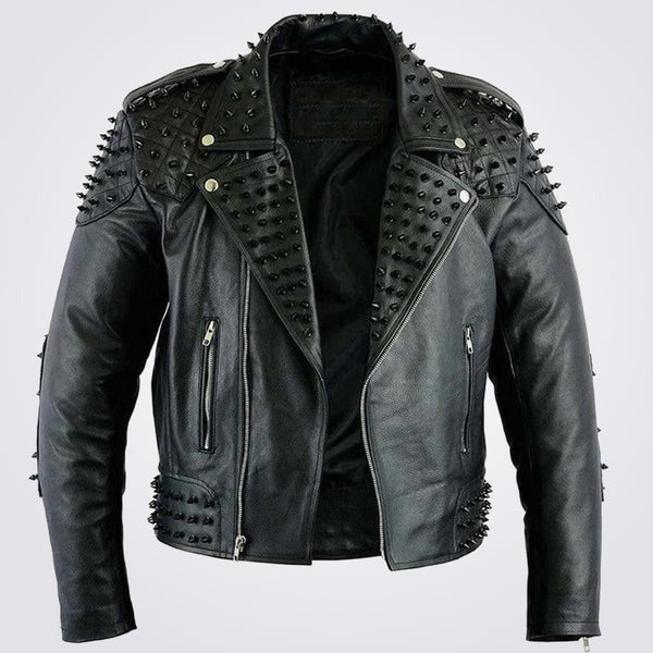 Avanzar Men’s Black Studded Biker Leather Jacket