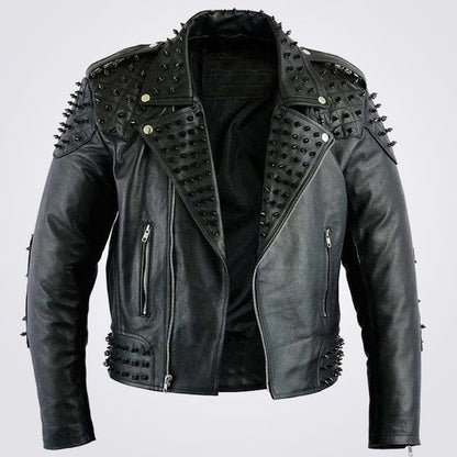 Avanzar Men’s Black Studded Biker Leather Jacket
