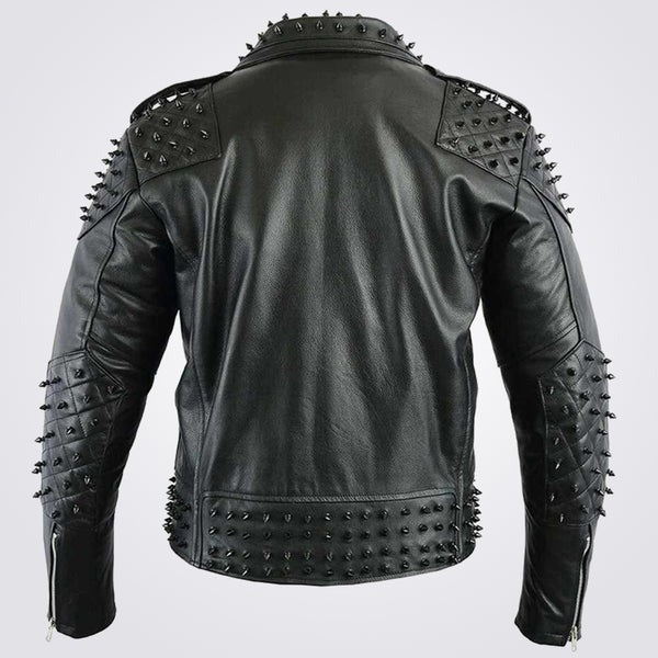 Avanzar Men’s Black Studded Biker Leather Jacket