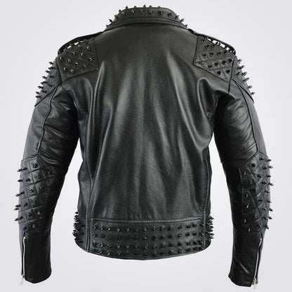 Avanzar Men’s Black Studded Biker Leather Jacket