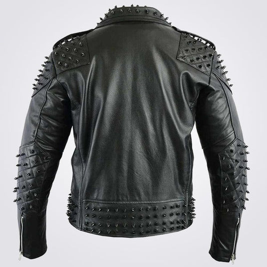 Avanzar Men’s Black Studded Biker Leather Jacket