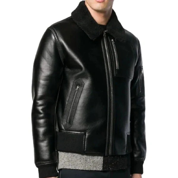 New Men’s Pilot Black Aviator G-1 A-2 Flight Bomber Leather Jacket Avanzar Leather