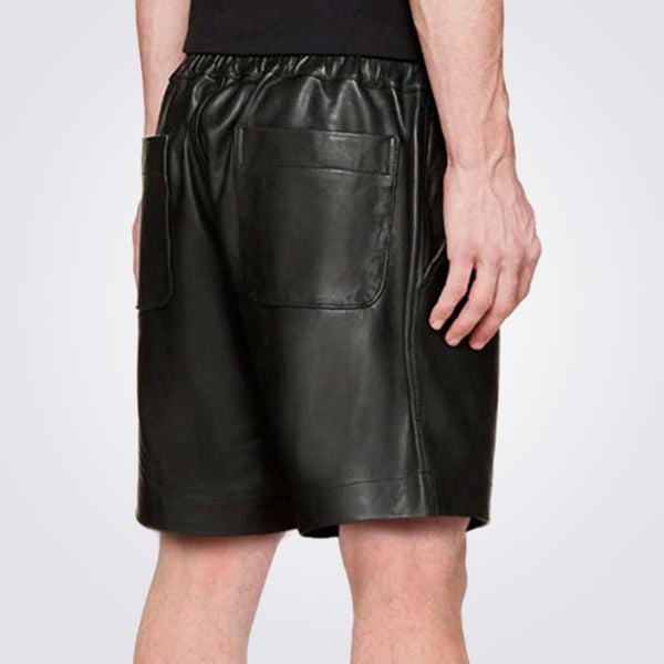 Men's Black Leather Shorts with Stretch Waist