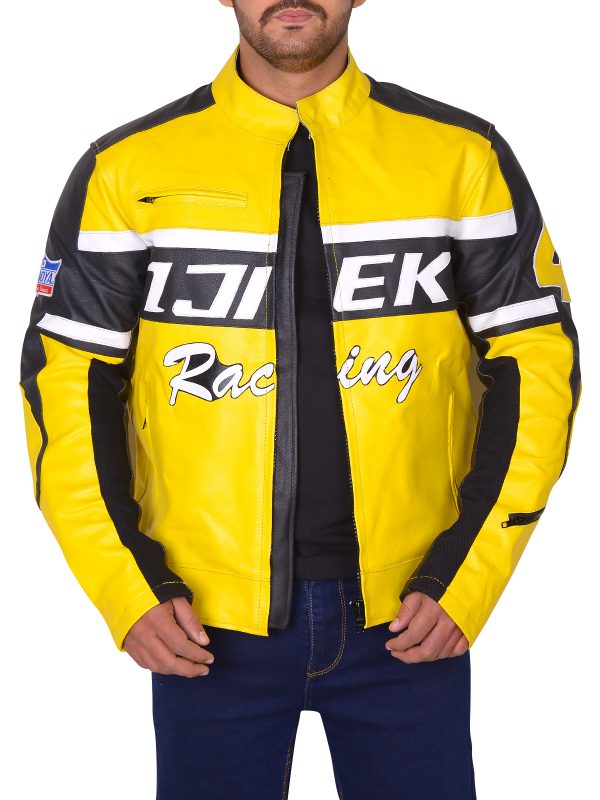 Black and Yellow Biker Leather Jacket