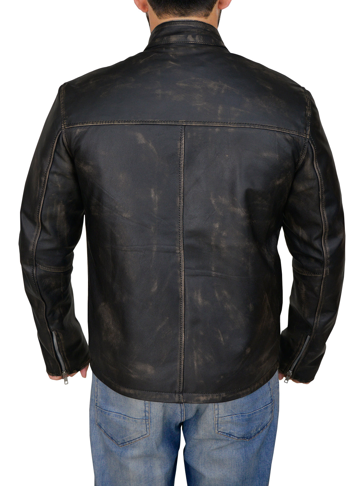 Premium Avanzar Men’s Distressed Black Cafe Racer Jacket