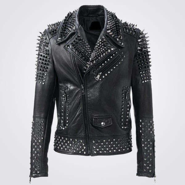 Black and Silver Studded Motorcycle Jacket for Men by Avanzar Leather