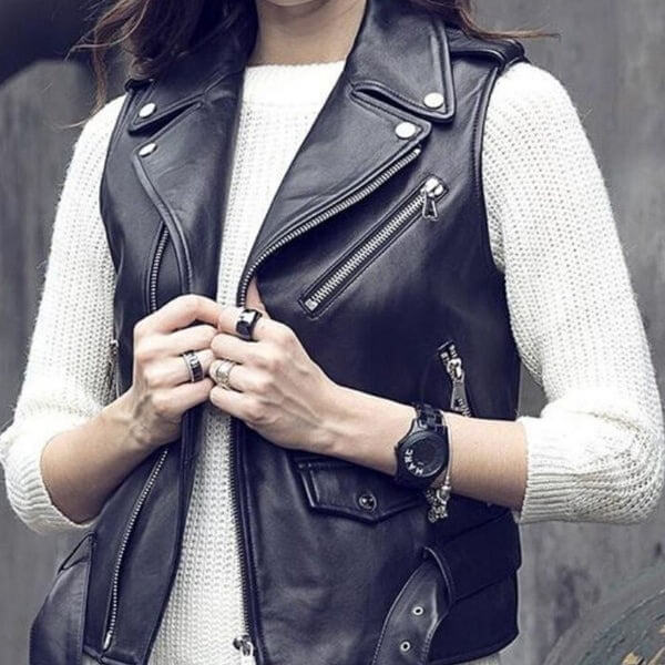 Black Biker Vest for Women