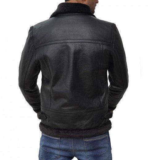 Black Leather B3 Bomber Jacket Mens