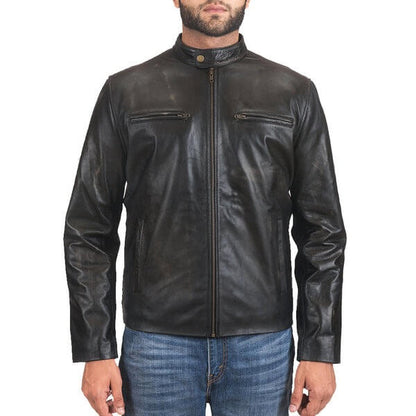 Black Leather Biker Motorcycle Jacket