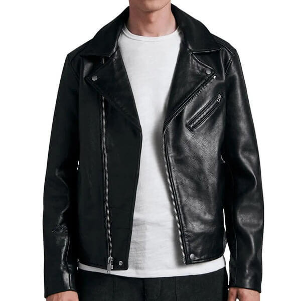 Black Leather Biker Motorcycle Jacket For Men