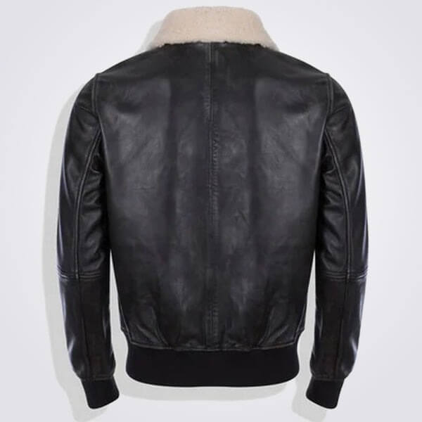 Black Leather Bomber Jacket with Detachable Fur Collar