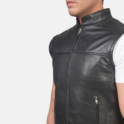 Black Leather Motorcycle Vest For Men