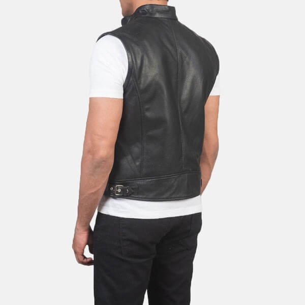 Black Leather Motorcycle Vest For Men