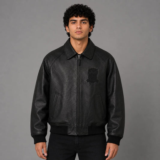 Black Limited Edition Avirex leather jacket front view premium design