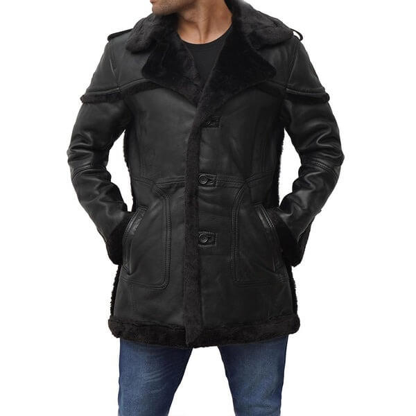 Black Long Shearling Coat Mens