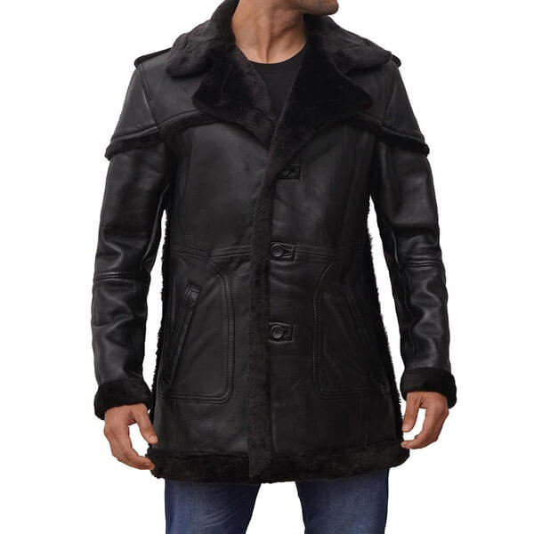 Black Long Shearling Coat Mens