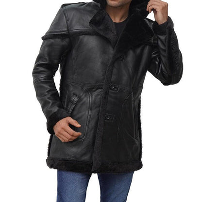 Black Long Shearling Coat Mens