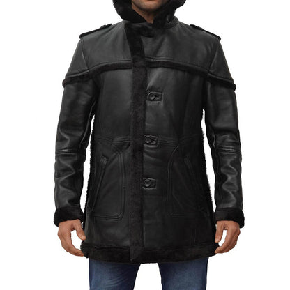 Black Long Shearling Coat Mens