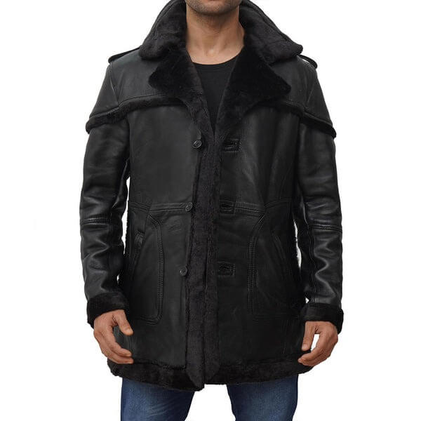 Black Long Shearling Coat Mens