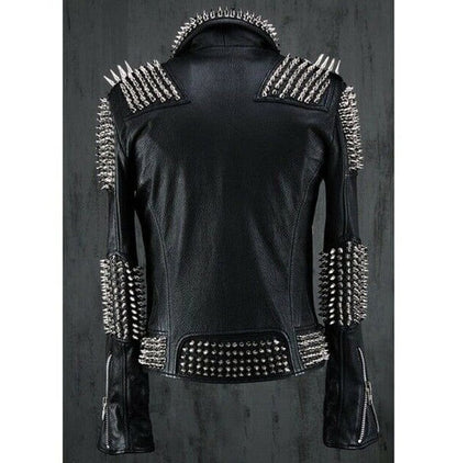 Black Punk Studded Leather Jacket - Handmade