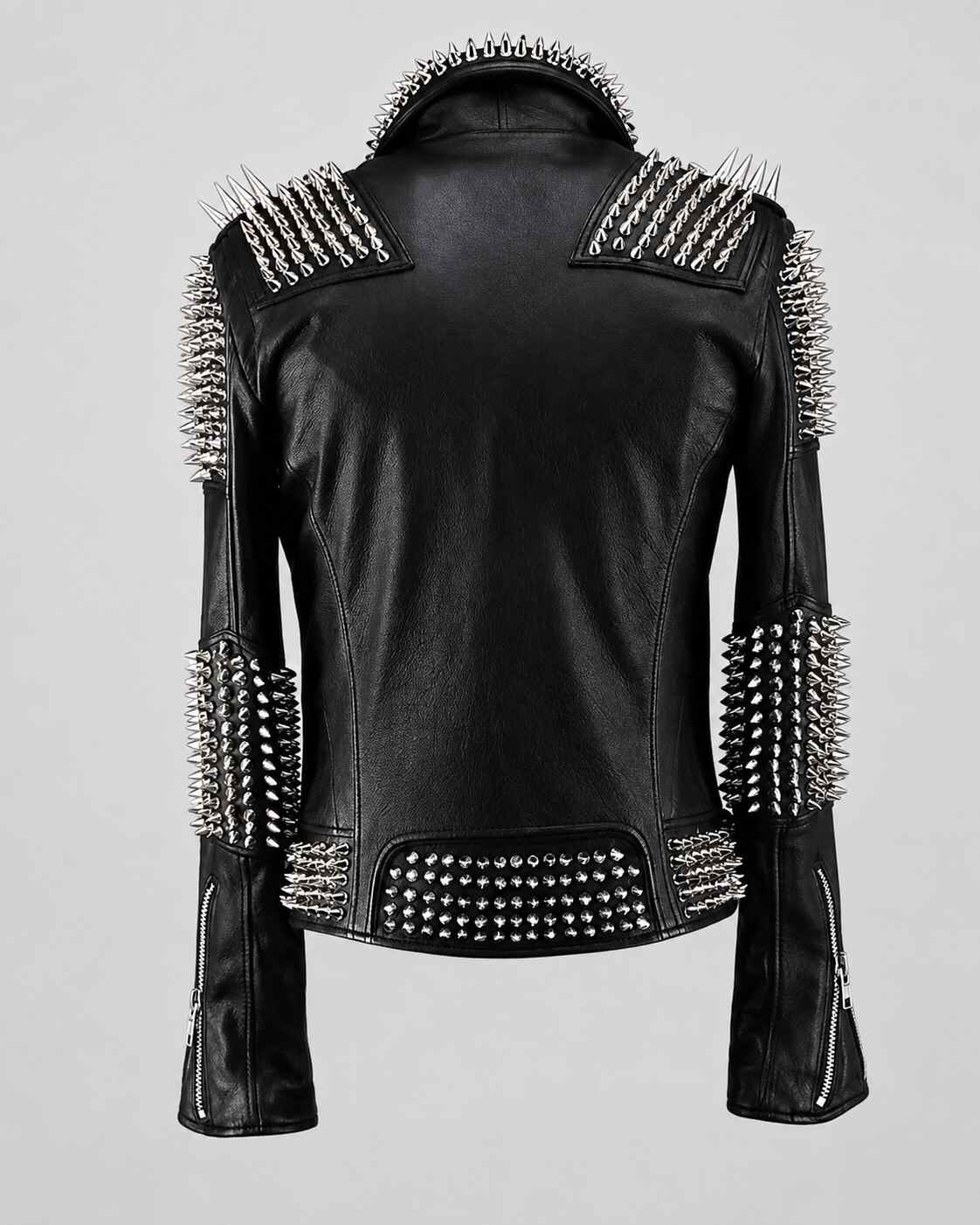 Black Punk Studded Leather Jacket - Handmade back view by avanzar leather