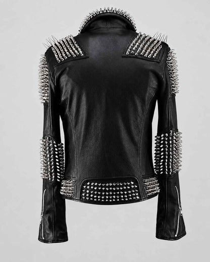 Black Punk Studded Leather Jacket - Handmade back view by avanzar leather