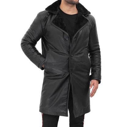 Black Shearling Leather Coat Mens