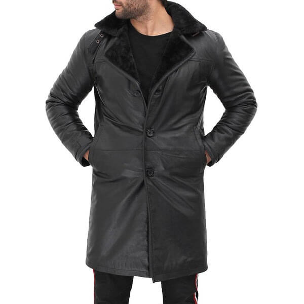 Black Shearling Leather Coat Mens