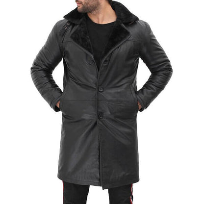 Black Shearling Leather Coat Mens