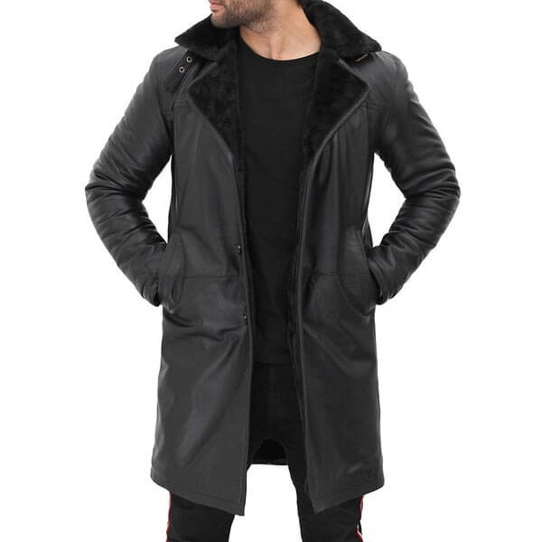 Black Shearling Leather Coat Mens