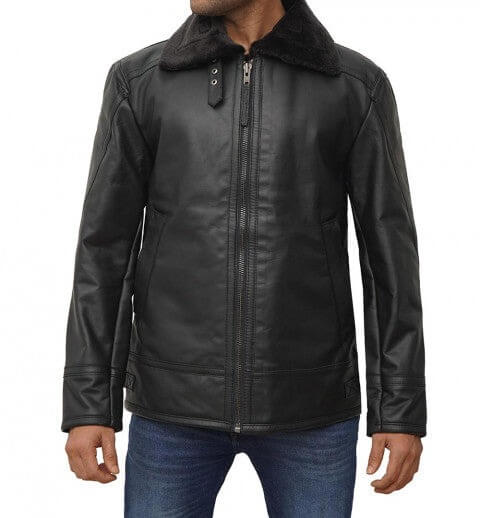 Black Shearling Lined Leather Jacket Mens