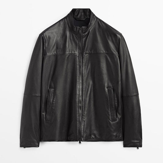 Black Sheepskin Leather Biker Jacket for Men by Avanzar