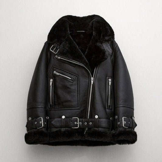 Black Women's B3 RAF Aviator Styled Sheepskin Shearling Leather Jacket