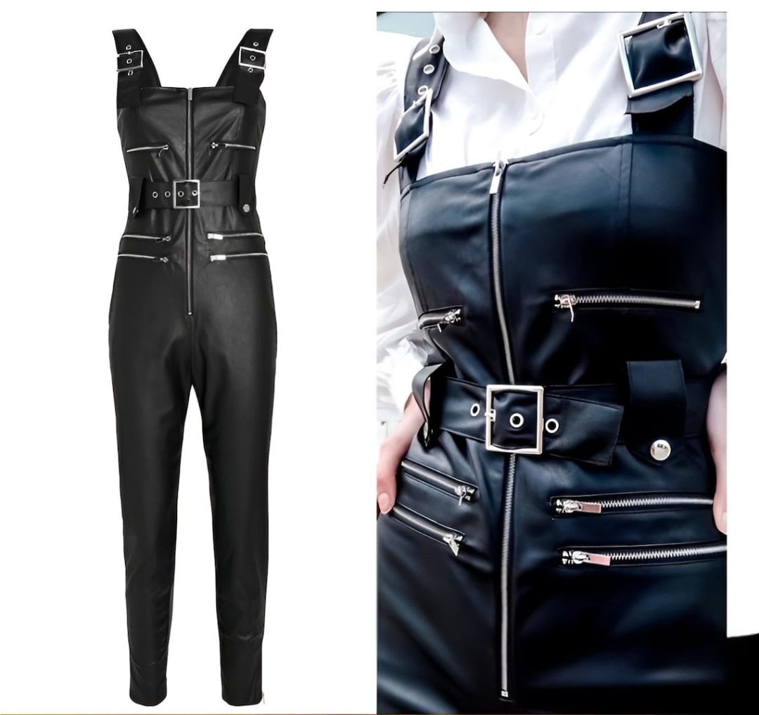 Black Leather Jumpsuit Women Handmade Custom Fit Catsuit