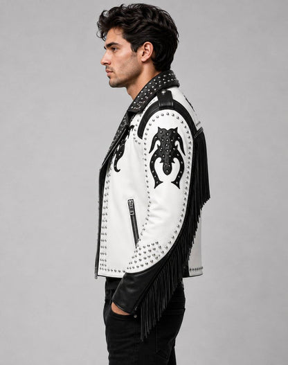 Black Punk Studded Leather Jacket – Handmade sid view by avanzar leather