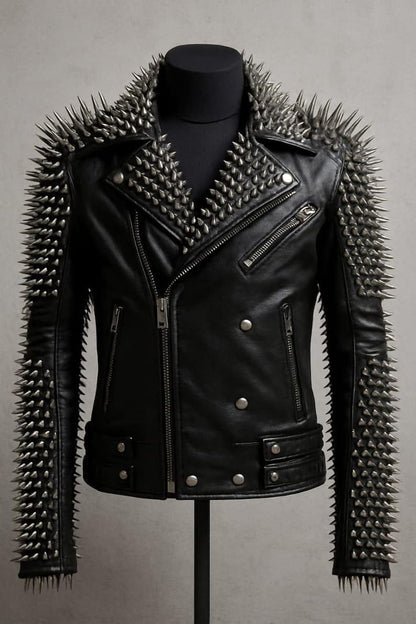 Black Spiked Punk Rock Leather Biker Jacket