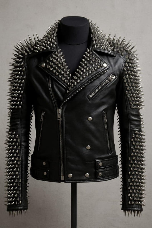 Black Spiked Punk Rock Leather Biker Jacket