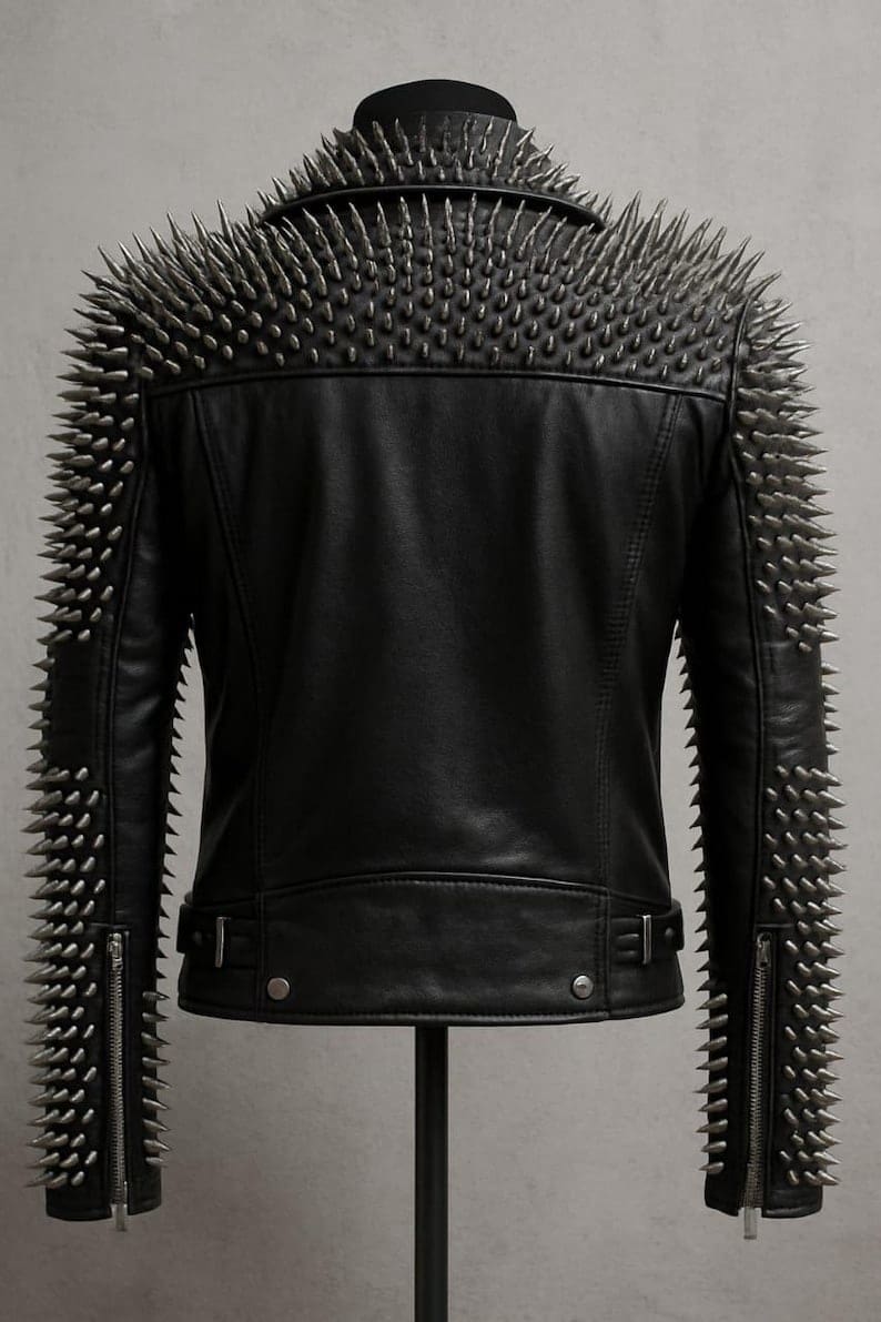Black Spiked Punk Rock Leather Biker Jacket