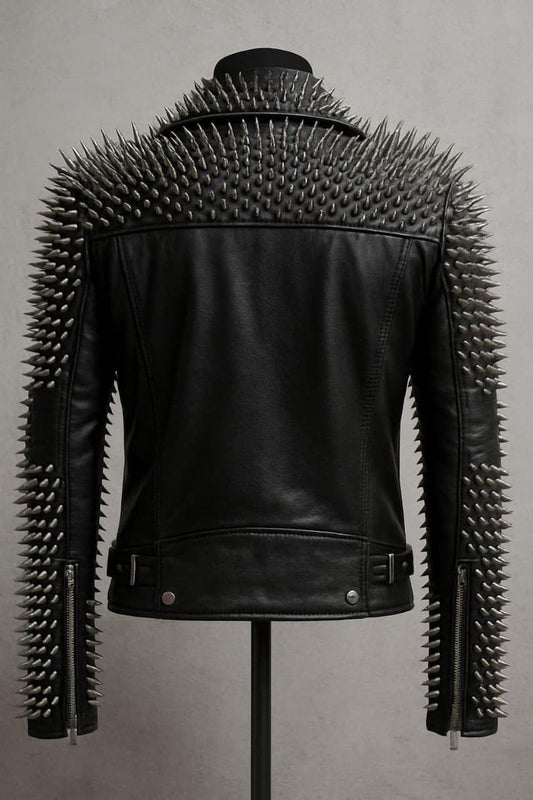 Black Spiked Punk Rock Leather Biker Jacket