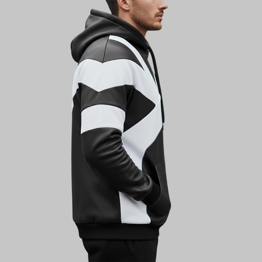 Black & White Leather Hoodie for Men – Two-Tone Streetwear Jacket | Genuine Leather, Custom Fit