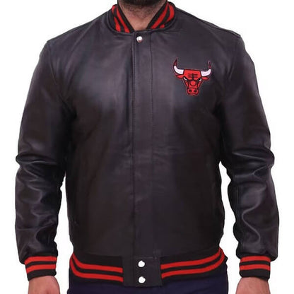 Black and Red Bull Letterman Baseball Varsity Jacket by Avanzar Leather