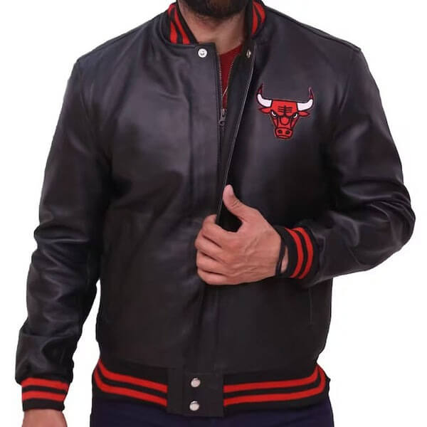 Black and Red Bull Letterman Baseball Varsity Jacket by Avanzar Leather