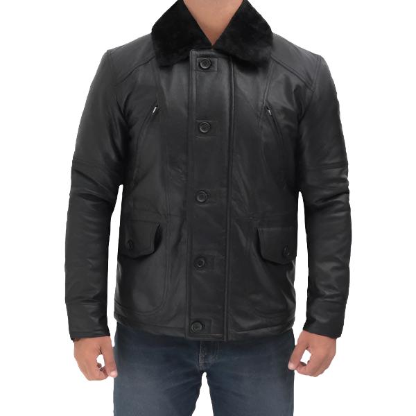 Boehmer Men's Black Shearling Leather Jacket