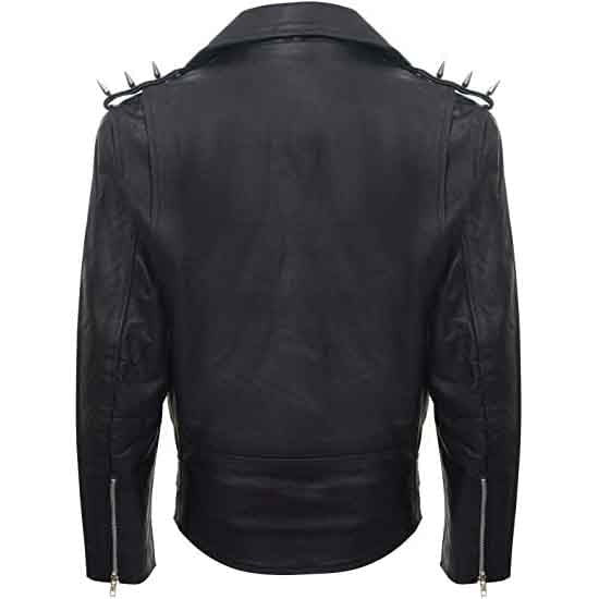 Men’s Black Spike Lapel Leather Biker Jacket by Avanzar Leather