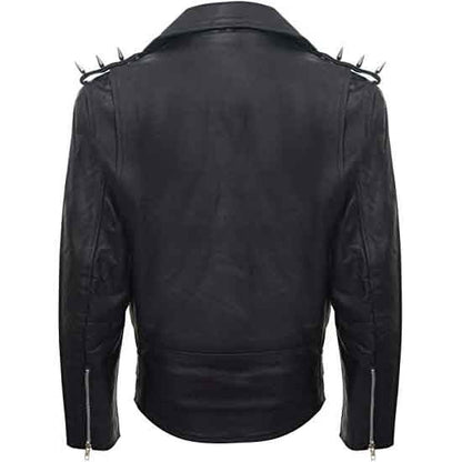 Men’s Black Spike Lapel Leather Biker Jacket by Avanzar Leather