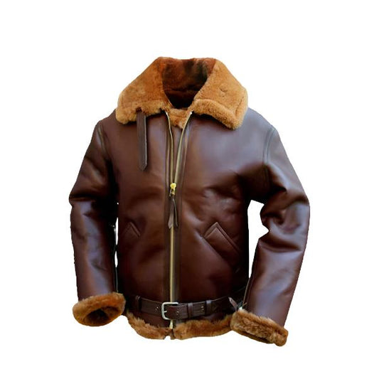 Brown Bomber Single Belted Leather Jacket - Classic & Sleek