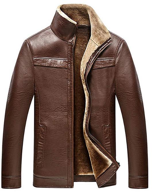 Brown Leather Jacket with Luxurious Fur