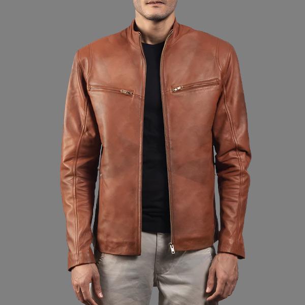 Brown Biker Leather Jacket Ionic Style