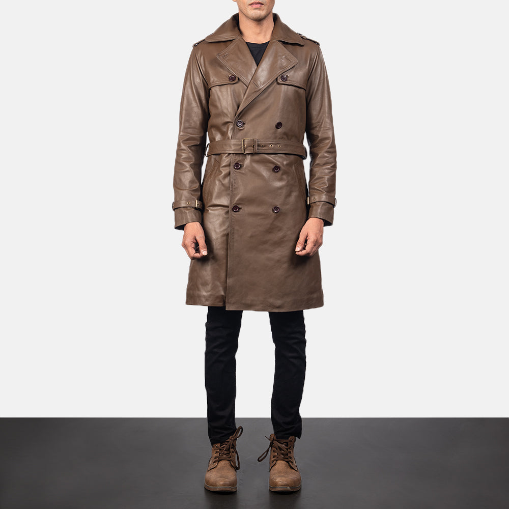 Men’s Brown Sheepskin Leather Duster Coat